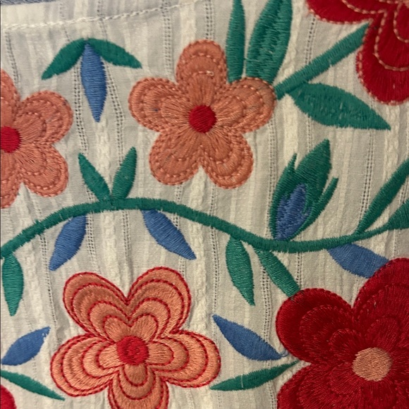 ANDREE BY UNIT Blue and White Striped Blouse with Red Floral Embroidery - Picture 8 of 8